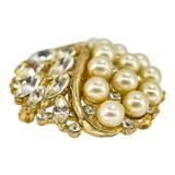 Crown Trifari Patent Pending Round Brooch - Faux Pearl And Clear Rhinestones 1.25” – Collectible vintage designer item