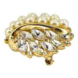 Crown Trifari Patent Pending Round Brooch - Faux Pearl And Clear Rhinestones 1.25” – Collectible vintage designer item