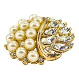 Crown Trifari Patent Pending Round Brooch - Faux Pearl And Clear Rhinestones 1.25” – Collectible vintage designer item