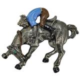 Vintage Horse Rider Equestrian Brooch In Pewter, Large 2.5" – Collectible Item - Estate find