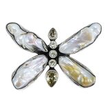 Large Artisan Sterling Silver Butterfly Pendant With Baroque Pearls And Lemon Quartz – OOAK - Unique one of a kind artisan item