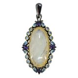 Sterling Silver Large Oval Quartz And Blue Stones Pendant - Victorian Revival – Estate Find
