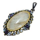Sterling Silver Large Oval Quartz And Blue Stones Pendant - Victorian Revival – Estate Find