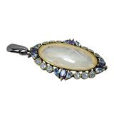 Sterling Silver Large Oval Quartz And Blue Stones Pendant - Victorian Revival – Estate Find