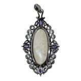 Sterling Silver Large Oval Quartz And Blue Stones Pendant - Victorian Revival – Estate Find