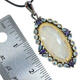 Sterling Silver Large Oval Quartz And Blue Stones Pendant - Victorian Revival – Estate Find