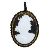 Vintage Signed Czechoslovakia White Molded Glass Cameo Pendant With Black Background – Rare collectible vintage item 