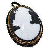 Vintage Signed Czechoslovakia White Molded Glass Cameo Pendant With Black Background – Rare collectible vintage item 