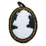 Vintage Signed Czechoslovakia White Molded Glass Cameo Pendant With Black Background – Rare collectible vintage item 