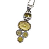 Large Yellow Quartz Artisan Pendant Necklace Bezel Set Open Back Statement – Studio made / small batch item  - Estate find
