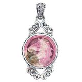 Sarda Carved Pink Rhodochrosite Horse Pendant Sterling Silver 925 Statement – Collectible Item - Estate find