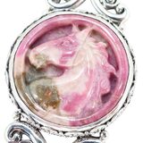 Sarda Carved Pink Rhodochrosite Horse Pendant Sterling Silver 925 Statement – Collectible Item - Estate find