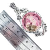 Sarda Carved Pink Rhodochrosite Horse Pendant Sterling Silver 925 Statement – Collectible Item - Estate find