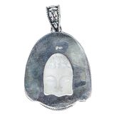 Samuel B. Sculptural Rock Crystal Buddha Sterling Silver Pendant Balinese Style – Collectible Item - Estate find