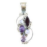 Artisan Tested Silver Pendant With Amethyst Moonstone And Garnet Bezel Set 1.75" – Studio made / small batch item  - Estate find
