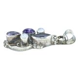 Artisan Tested Silver Pendant With Amethyst Moonstone And Garnet Bezel Set 1.75" – Studio made / small batch item  - Estate find