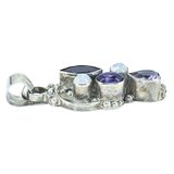 Artisan Tested Silver Pendant With Amethyst Moonstone And Garnet Bezel Set 1.75" – Studio made / small batch item  - Estate find