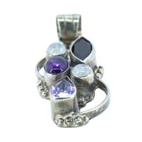 Artisan Tested Silver Pendant With Amethyst Moonstone And Garnet Bezel Set 1.75" – Studio made / small batch item  - Estate find