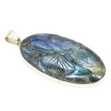 Large Oval Labradorite Cabochon Pendant With Carved Leaves 2.25" – Estate Find