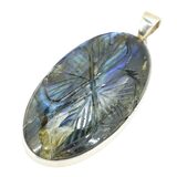 Large Oval Labradorite Cabochon Pendant With Carved Leaves 2.25" – Estate Find