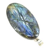 Large Oval Labradorite Cabochon Pendant With Carved Leaves 2.25" – Estate Find