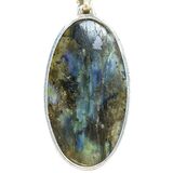 Large Oval Labradorite Cabochon Pendant With Carved Leaves 2.25" – Estate Find