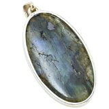 Large Oval Labradorite Cabochon Pendant With Carved Leaves 2.25" – Estate Find