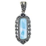 BBJ 925 Sterling Silver Larimar Bar Pendant Ornate Braded Scroll Frame 1.75” – Estate Find