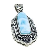 BBJ 925 Sterling Silver Larimar Bar Pendant Ornate Braded Scroll Frame 1.75” – Estate Find