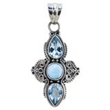 PTI India 925 Sterling Silver Larimar & Blue Topaz Cross Pendant 1.5” – Estate Find