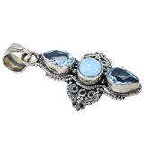 PTI India 925 Sterling Silver Larimar & Blue Topaz Cross Pendant 1.5” – Estate Find