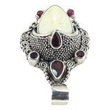 Y2K Balinese 925 Sterling Silver Garnet Carved Goddess Face Pendant 1.5" – Studio made / small batch item  - Estate find