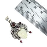 Y2K Balinese 925 Sterling Silver Garnet Carved Goddess Face Pendant 1.5" – Studio made / small batch item  - Estate find