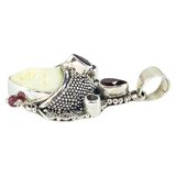 Y2K Balinese 925 Sterling Silver Garnet Carved Goddess Face Pendant 1.5" – Studio made / small batch item  - Estate find