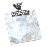 Samuel B. Large Mother of Pearl Sterling Silver Pendant 2” Artisan Bali Style – Estate Find