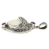 Carved White Coral Face Mask Pendant In Ornate Sterling Silver Setting – Studio made / small batch item  - Estate find