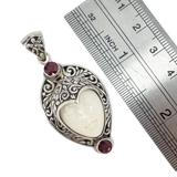 Carved White Coral Face Mask Pendant In Ornate Sterling Silver Setting – Studio made / small batch item  - Estate find