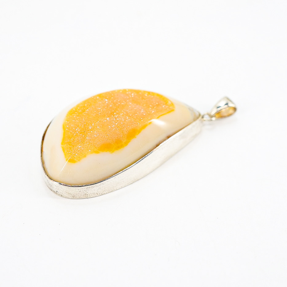Yellow Druzy Agate Organic Freeform Modernist Pendant in Sterling Silver image 4