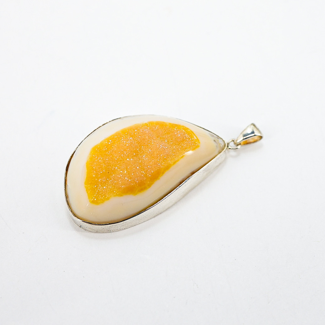 Yellow Druzy Agate Organic Freeform Modernist Pendant in Sterling Silver image 5