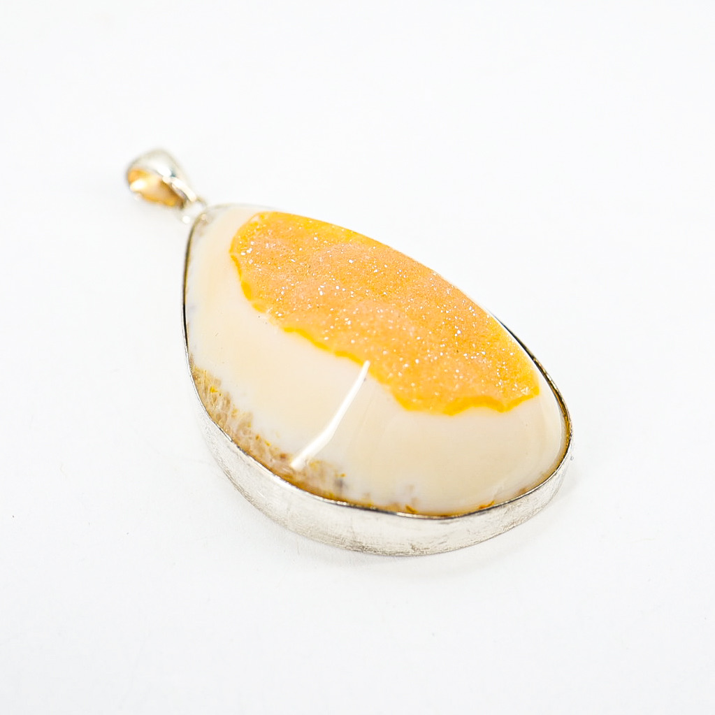 Yellow Druzy Agate Organic Freeform Modernist Pendant in Sterling Silver image 6