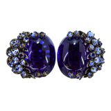 Miriam Haskell Cobalt Blue Cabochon And Rhinestone Earrings 1950s – Rare collectible vintage item 