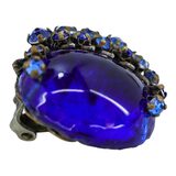 Miriam Haskell Cobalt Blue Cabochon And Rhinestone Earrings 1950s – Rare collectible vintage item 