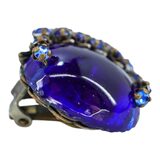 Miriam Haskell Cobalt Blue Cabochon And Rhinestone Earrings 1950s – Rare collectible vintage item 