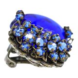 Miriam Haskell Cobalt Blue Cabochon And Rhinestone Earrings 1950s – Rare collectible vintage item 