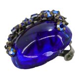 Miriam Haskell Cobalt Blue Cabochon And Rhinestone Earrings 1950s – Rare collectible vintage item 