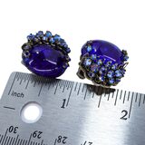 Miriam Haskell Cobalt Blue Cabochon And Rhinestone Earrings 1950s 7/8 inch Tall – Rare collectible vintage item 