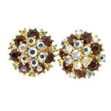 Crown Trifari Topaz Light Green And AB Rhinestone Cluster Earrings 3/4 in – Collectible vintage designer item