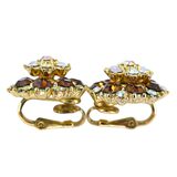 Crown Trifari Topaz Light Green And AB Rhinestone Cluster Earrings 3/4 in – Collectible vintage designer item
