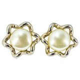 REJA Vintage Gold Tone Faux Pearl Clip Earrings 1.25” Sculptural Mid Century – Rare collectible vintage item 