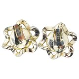 REJA Vintage Gold Tone Faux Pearl Clip Earrings 1.25” Sculptural Mid Century – Rare collectible vintage item 